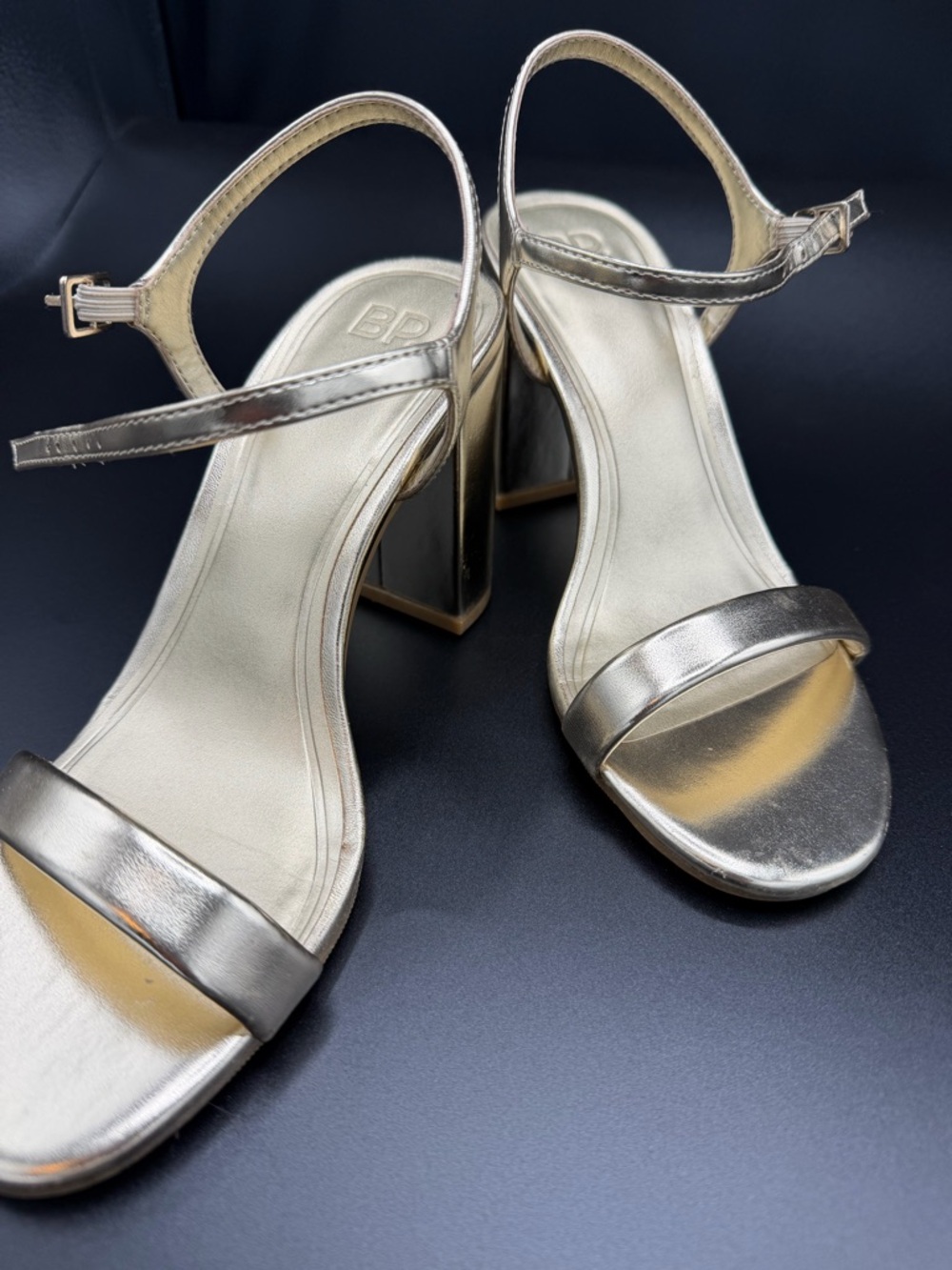 bp Gold Metallic Block Heel Sandals